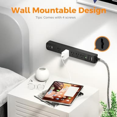 2 Pack Power Strip Surge Protector - 5 Widely Spaced Outlets 3 USB Charging Ports, 1875W/15A 6Ft Braided Extension Cord, Flat Plug Overload Protection, Wall Mount for Home Office Dorm Room Essentials - Image 6