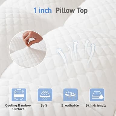 Dual Layer 3 Inch Memory Foam Mattress Topper Queen Size, 2 Inch Cooling Gel Memory Foam Plus 1 Inch Pillow Top Mattress Pad Cover, with 8-21 Inch Deep Pocket - Image 5