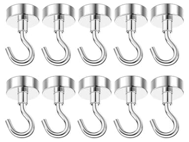 DIYMAG Magnetic Hooks for Hanging Cubicle Accessories, 30lbs 2025 Cruise Cabin Ship Essentials N52 Magnetic Hook Heavy Duty Strong Magnets Fridge for Classroom Beach Kitchen Grills 10 Pack Silver - Image 1