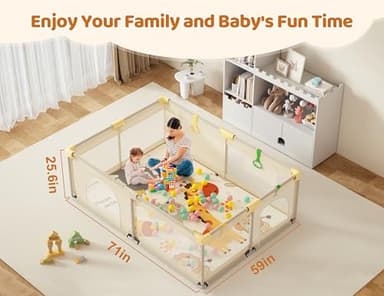 CoziBB Baby Playpen with Mat, 71" × 59" Extra Large Playpen for Toddler, Play Yard, Baby Fence Play & Sleep Area for Indoor & Outdoor - Image 6