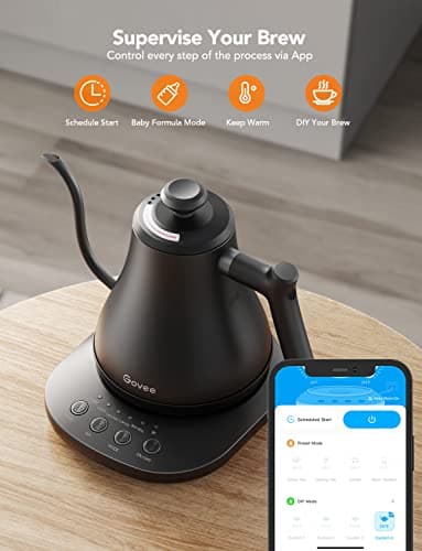 Govee Smart Electric Kettle, WiFi Variable Temperature Gooseneck Pour Over Kettle and Tea Kettle, Alexa Control, 1200W Quick Heating, 100% Stainless Steel, 0.8L, Matte Black - Image 8