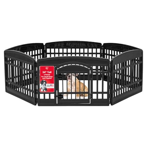 IRIS USA 24" 6-Panel Dog Playpen with Door, 61 x 61 x 24, Puppy Playpen, Dog Play Pen Indoors, Pet Fence, Puppies/Small Dogs, Black - Image 1
