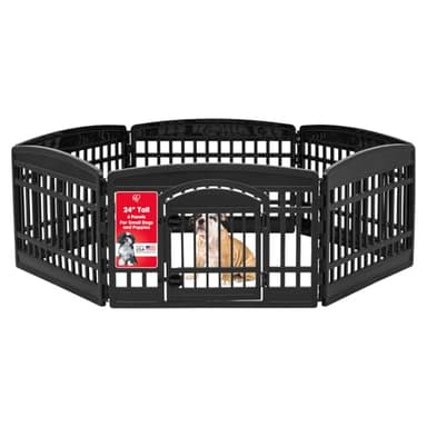 IRIS USA 24" 6-Panel Dog Playpen with Door, 61 x 61 x 24, Puppy Playpen, Dog Play Pen Indoors, Pet Fence, Puppies/Small Dogs, Black - Image 1