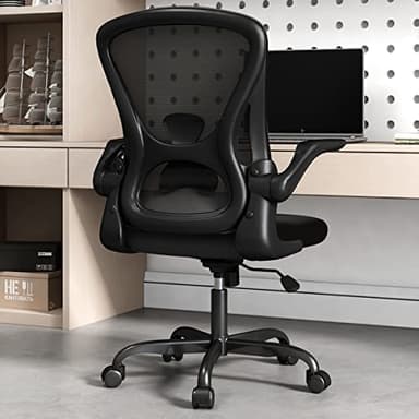 Sytas Ergonomic Desk Chair with Padded Flip up Arms and Supportive Lumbar Support, Breathable Mesh Home Office Chair with Comfortable Cushion for Home or Office(Black) - Image 1