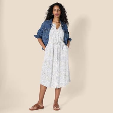 Amazon Essentials Women's Relaxed Fit Half-Sleeve Waisted Midi A-Line Dress, Off-White Confetti Print, XX-Large - Image 5