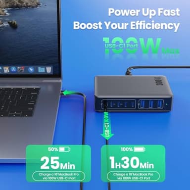 USB C Charger 300W USB C Charger Block, 8-Ports GaN IV Fast Charging Station Hub, Dual PD 100W Laptop Charger Adapter,for MacBook Pro/Air/iPad/iPhone16/15/14/Apple Watch/DELL/Samsung for Home Office - Image 2