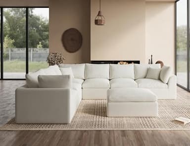 ohllob Oversized Cloud Couches for Living Room, Convertible Sectional Couch with Ottoman, 7 Seater Large Modular Sectional Sofa, Warm White - Image 6