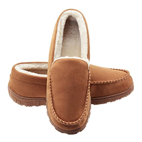 Lulex Moccasins for Men House Slippers Indoor Outdoor Plush Mens Bedroom Shoes with Hard Sole Beige 11 M US - Image 1