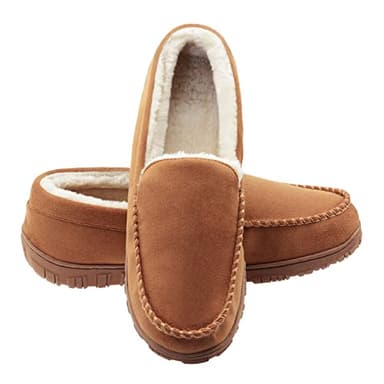 Lulex Moccasins for Men House Slippers Indoor Outdoor Plush Mens Bedroom Shoes with Hard Sole Beige 11 M US - Image 1