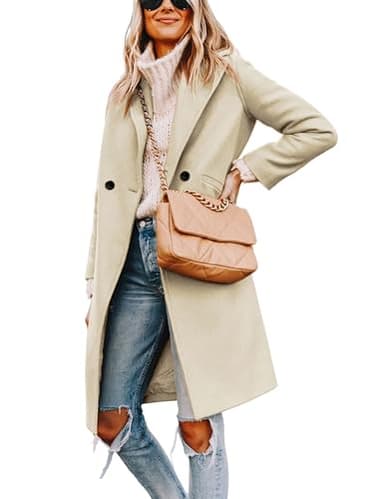 Tanming Women's Notch Lapel Double Breasted Wool Blend Mid Long Pea Trench Coat (Beige-L) - Image 2