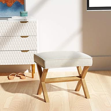 Amazon Basics Small Ottoman Foot Rest, Mid-Century Modern X Square Polyester Foot Stool, Linen, Ivory White, 18"D x 19.8"W x 18.3"H (Previously Rivet Brand) - Image 2