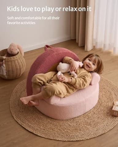 Blissful Diary Toddler Chair Comfy, Foam Kids Chair with Soft Teddy Plush, Toddler Reading Chair with Cute Arclet Designs- Blush Pink - Image 5