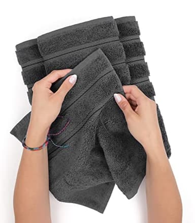 American Soft Linen Luxury 6 Piece Towel Set, 2 Bath Towels 2 Hand Towel 2 Washcloths, 600 GSM 100% Cotton Turkish Towels for Bathroom, Dark Gray Towel Sets - Image 5