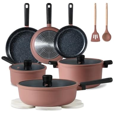 CAROTE Non Stick Pots and Pans Set, Cookware Sets Nonstick 16 Piece, Kitchen Cooking Set with Stay-Cool Handles,with Silicone Tools and Pot Protectors - Image 1