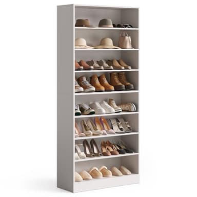 LITTLE TREE 9-Tier Shoe Cabinet, 32 Pairs Wooden Shoes Cabinet with Adjustable Shelves for Entryway, 70.9" Tall Shoe Cabinet, Freestanding Modern Shoe Rack Organizer for Living Room Bedroom, White - Image 8