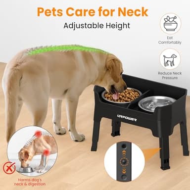 URPOWER 3-in-1 Elevated Dog Bowls - Mess Proof Double Deck 4 Height Adjustable Raised Stand with 2 Stainless Steel Food Bowls & Licking Plate for Small, Medium & Large Dogs - Image 6