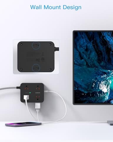 Extension Cord 25 Ft, HANYCONY Surge Protector Power Strip with 8 Outlets 4 USB Ports(2 USB C), Long Cord, Wall Mount, Desk USB Charging Station for Home Office College Dorm Room Essentials - Image 6