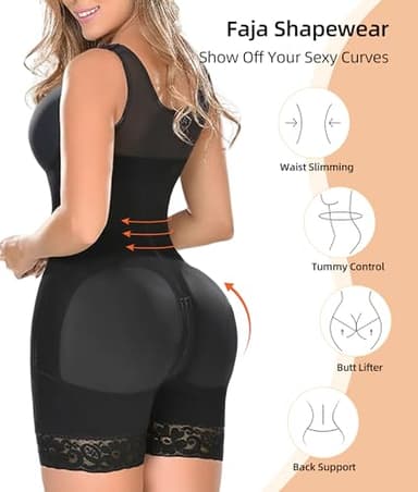 YIANNA Fajas Colombianas Shapewear for Women Tummy Control Post Surgery Full Body Shaper Butt Lifter with Zipper Crotch,YA7275-Black-XL - Image 3
