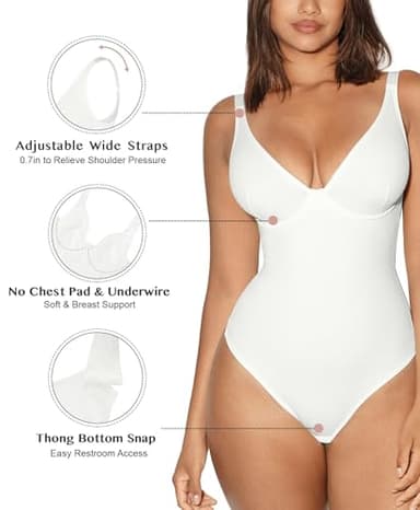 FeelinGirl White Shapewear Bodysuit Shape Wear Tummy Control Thong Corset Top Body Suits for Women, L - Image 4