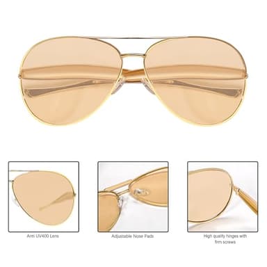 GUVIVI Retro Gold Aviator Sunglasses for Women Men, 2025 Metal Oversized 70s Aviators Sun Glasses Champagne - Image 5