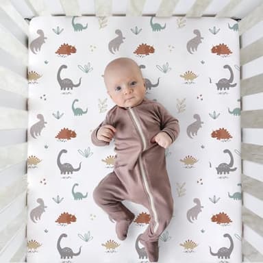 BROLEX Baby Fitted Crib Sheets: Kid Crib Sheets - Set of 2 for Toddler Standard Size Crib Mattress for Boys and Girls - Jersey Knit Crib Bed Sheets Cute Dinosaurs - Image 4