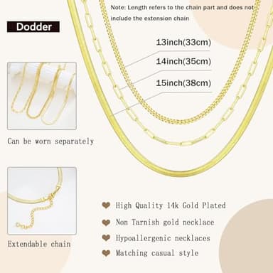 Dodder Gold Layered Necklaces for Women, 14K Gold Plated Dainty Chain Choker Stack, Herringbone Necklaces Set Jewelry for Women - Image 6