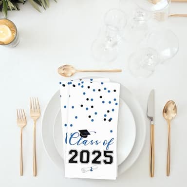 2025 Graduation Disposable Paper Napkins, Guest Dinner Hand Towels for College School Grad Class Congrats Celebration, Cocktail Party Decorations (200, Blue & Black) - Image 2