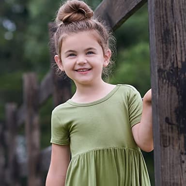 Gerber Baby Girls Toddler Buttery Soft Short Sleeve Twirl Dress with Viscose Made from Eucalyptus, Olive, 2T - Image 3