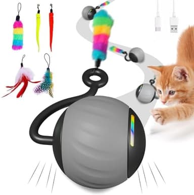 Interactive Cat Toys for Indoor Cats, DIY 5 in 1 Automatic Moving Cat Ball Toys/Puppies Toys with LED Rainbow Lights, Smart Sounds&Touch Control Cat Toys,USB Rechargeable (Grey - Image 3
