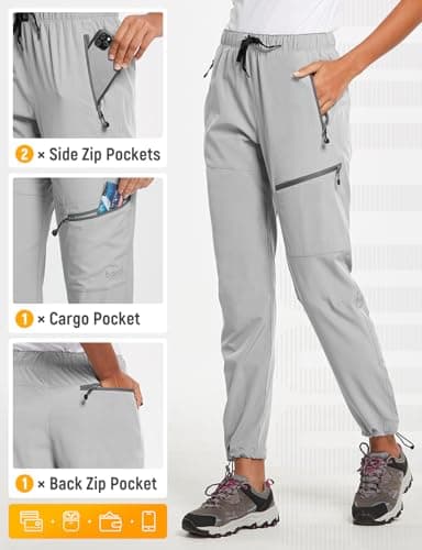 baleaf Women's Hiking Pants Quick Dry Water Resistant Lightweight Joggers Pant for All Seasons Elastic Waist Glacier Gray Size M - Image 5