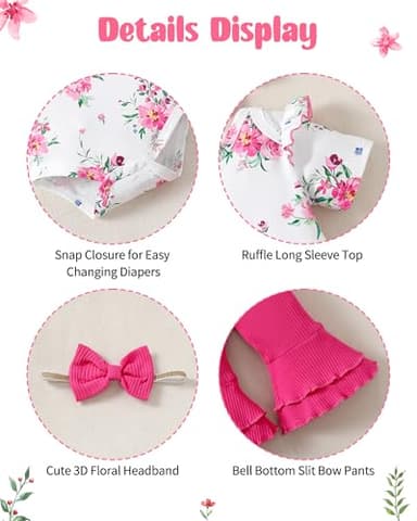 SUNNY PIGGY Baby Girl Clothes Ruffle Short Sleeve Romper Long Pants Set with Headband Newborn Infant Outfits RoseRed 3-6M - Image 4