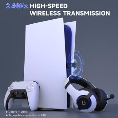 Gtheos Wireless Gaming Headset for ps5, ps4, Elden Ring, PC, Mac, Switch, Bluetooth 5.3 Gaming Headphones with Noise Canceling Microphone, 45H Battery, RGB Light, White - Image 2