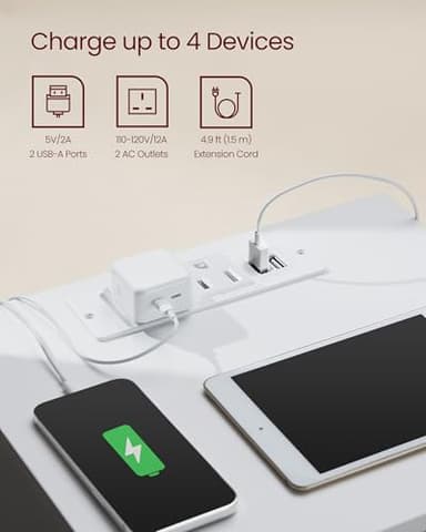 VASAGLE Nightstands with Charging Station, Set of 2, AC Outlets and USB Ports, Bedside Tables, Side Tables with 3 Drawers, Modern Style, 13.8 x 15.7 x 23.2 Inches, Cloud White ULET731W16 - Image 4