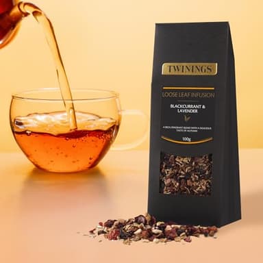 Twinings Blackcurrant & Lavender Loose Leaf Infusion Herbal Tea, 3.53 Ounce (100g) Pouch, Naturally Caffeine-Free, Enjoy Hot or Iced - Image 2