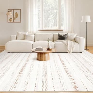 Nakagishi Area Rugs 9x12 Living Room: Washable Boho Large Neutral Modern Soft Farmhouse Rug Stain Resistant Indoor Floor Non-Slip Carpet for Bedroom Nursery Kids Playroom Office Dining Room- Brown - Image 4