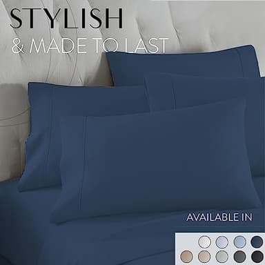 Danjor Linens Bed Sheet Set Queen Size for Hot Sleepers, Hotel Premium Sheets with 4 Pillowcases, Lightweight Brushed Microfiber Deep Pockets, Breathable Cooling 6 Piece Bedding Sets, Navy - Image 8