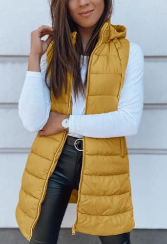 Veatzaer Women Long Vest Solid Color Sleeveless Hood Winter Puffer Vest Outwear - Image 3