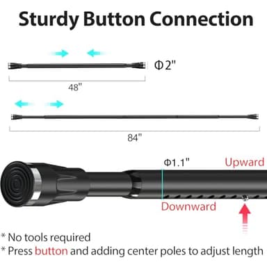 Black Shower Curtain Rod 48 to 84 Inch Adjustable Heavy Duty Stainless Steel Spring Tension Curtain Rods for Bathroom Windows Closet Rod No Drill - Image 2