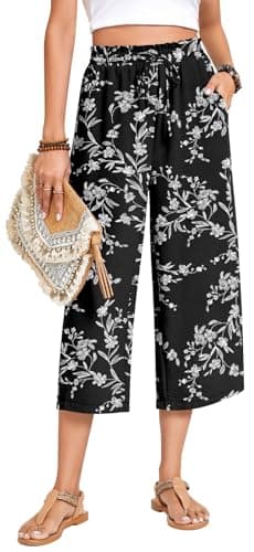 Anyhold Womens Plus Size Capri Pants Loose High Waisted Wide Leg Lounge Pants Drawstring Casual Palazzo Trousers with Pockets 2X-Large, White Carvings - Image 3