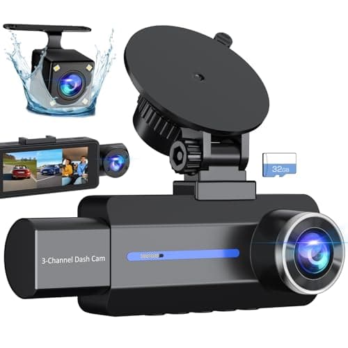 Dash Cam Front and Rear, 2.5K+1440P Triple Car Camera with 32GB Card, 3 Channel Dash Camera for Cars, G-Sensor, 3.16” IPS Screen, 24Hr Parking, 170°Wide Angle, Loop Recording, IR Night Vision, Blue - Image 1