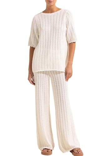 Imily Bela Women's 2 Piece Knit Vacation Outfits Summer Beach Cardigan Top and Drawstring Long Pants Pajama Set Loungewear - Image 6