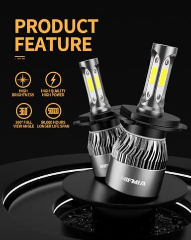 MIFMIA H4 LED Bulb, 34000LM 800% Brighter, 9003 LED Bulb 6500K Cool White Plug and Play IP68 Waterproof HB2 Bulb, Pack of 2, Interior Lights License Plate Lights - Image 2