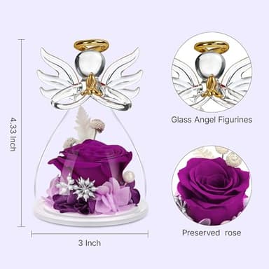 encavy Preserved Flowers Rose in Glass Angel Figurines,Birthday Gifts for Women,Christmas Rose Gifts for Her Women Mom,Valentines Present,Purple Flowers for Grandma Wife Girlfriend - Image 5