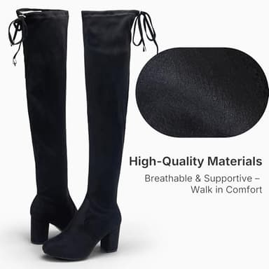 Vepose Women's Over The Knee High Boots Black Suede Thigh High Boot Vegan 3 Inch Chunky Heels Zipper Adjustable Opening 991 Shoes Size 8.5 (CJY991 Black Suede 08.5) - Image 6