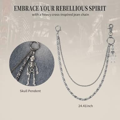 ZEKEE Skeleton Wallet Chain Biker Jean Pocket Chain Unisex Pant Trouser Skull Chain for Men - Image 5