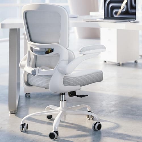 TRALT Ergonomic Office Chair - Desk Chair with Adjustable Lumbar Support Computer Chair - Mesh Comfy Chair with Flip-up Armrests - Gaming Chairs for Adults Home Office (Leather, White) - Image 1