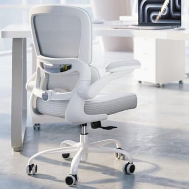 TRALT Ergonomic Office Chair - Desk Chair with Adjustable Lumbar Support Computer Chair - Mesh Comfy Chair with Flip-up Armrests - Gaming Chairs for Adults Home Office (Leather, White) - Image 1