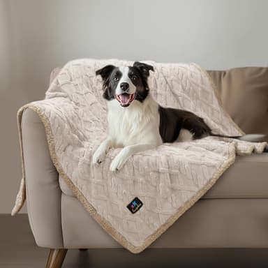 Waterproof Pet Blanket, Liquid Pee Proof Dog Blankets for Sofa Bed Couch, Reversible Sherpa Fleece Furniture Protector Cover for Small Medium Large Dogs Cats,Beige-Thicken X-Large(85" x 57") - Image 9