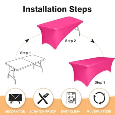 2 Pack 6 Feet Fuchsia Spandex Tablecloth for Rectangular Tables, Fitted & Stretch, Washable, Wrinkle Resistant, Perfect for Event, Wedding, Party, Banquet, Cocktail, Festival, and Table Protector - Image 3
