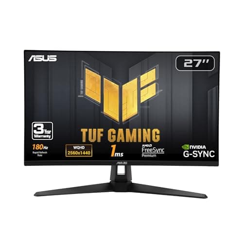ASUS TUF Gaming 27” 1440P HDR Monitor (VG27AQ3A) – QHD (2560 x 1440), 180Hz, 1ms, Fast IPS, 130% sRGB, Extreme Low Motion Blur Sync, Speakers, Freesync Premium, G-SYNC Compatible, HDMI, DisplayPort - Image 1
